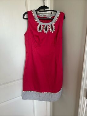 Richard Malcolm Sleeveless Fuchsia Embellished Sheath Dress